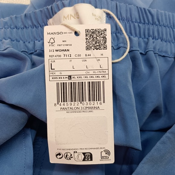 Mango MNG Blue Straight Suit Trousers Women's L High Rise Pockets Formal NWT - Picture 4 of 8